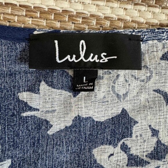 Lulus Women's Heart of Marigold Wrap Maxi Dress 100% Rayon Floral Navy Blue Sz L - Picture 12 of 16